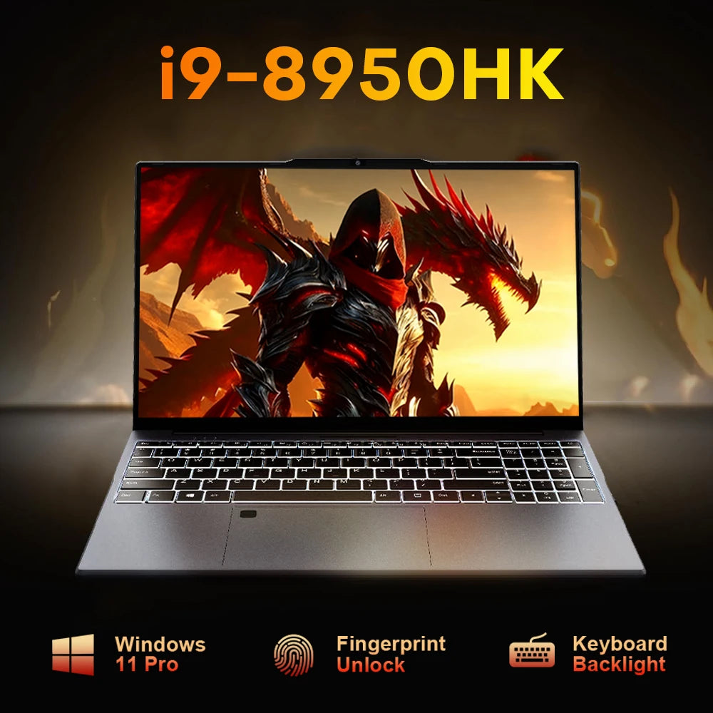 15.6“ Gaming Laptop Computer Wins 11 Intel Core i9 8950HK i3 6100 16GB RAM 1TB SSD Fingerprint Unlock Notebook Laptop Backlight