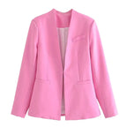 KONDALA Office Lady Beige Women Suits Long Sleeve V Neck Oversized Blazer+High Waist Wide Leg Pants Fashion 2025 Vintage Sets
