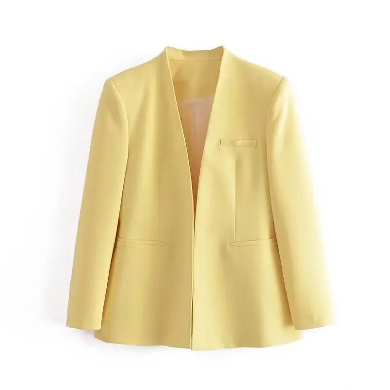 KONDALA Office Lady Beige Women Suits Long Sleeve V Neck Oversized Blazer+High Waist Wide Leg Pants Fashion 2025 Vintage Sets