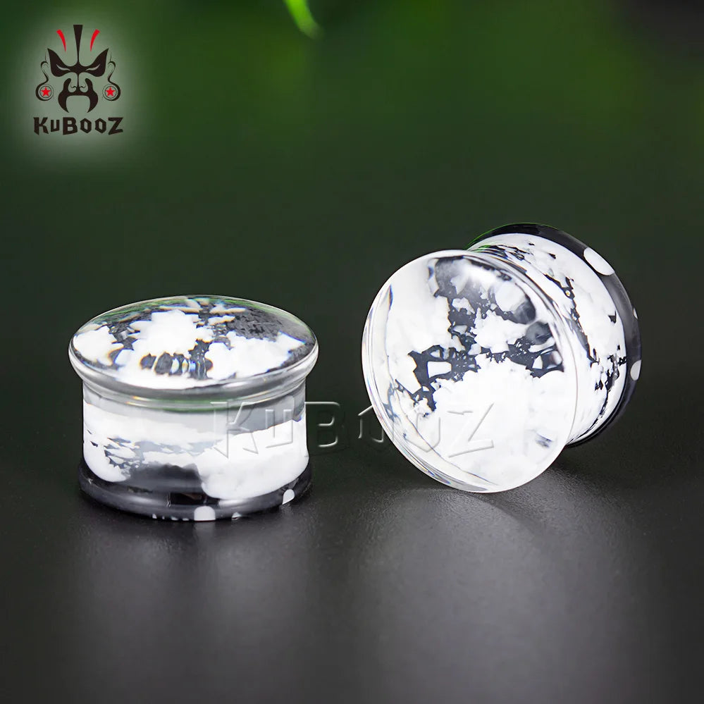 KUBOOZ Newest Design White Yellow Blue Snowflake Acrylic Ear Gauges Tunnels Fashion Body Jewelry Earring Plugs Stretchers 2PCS