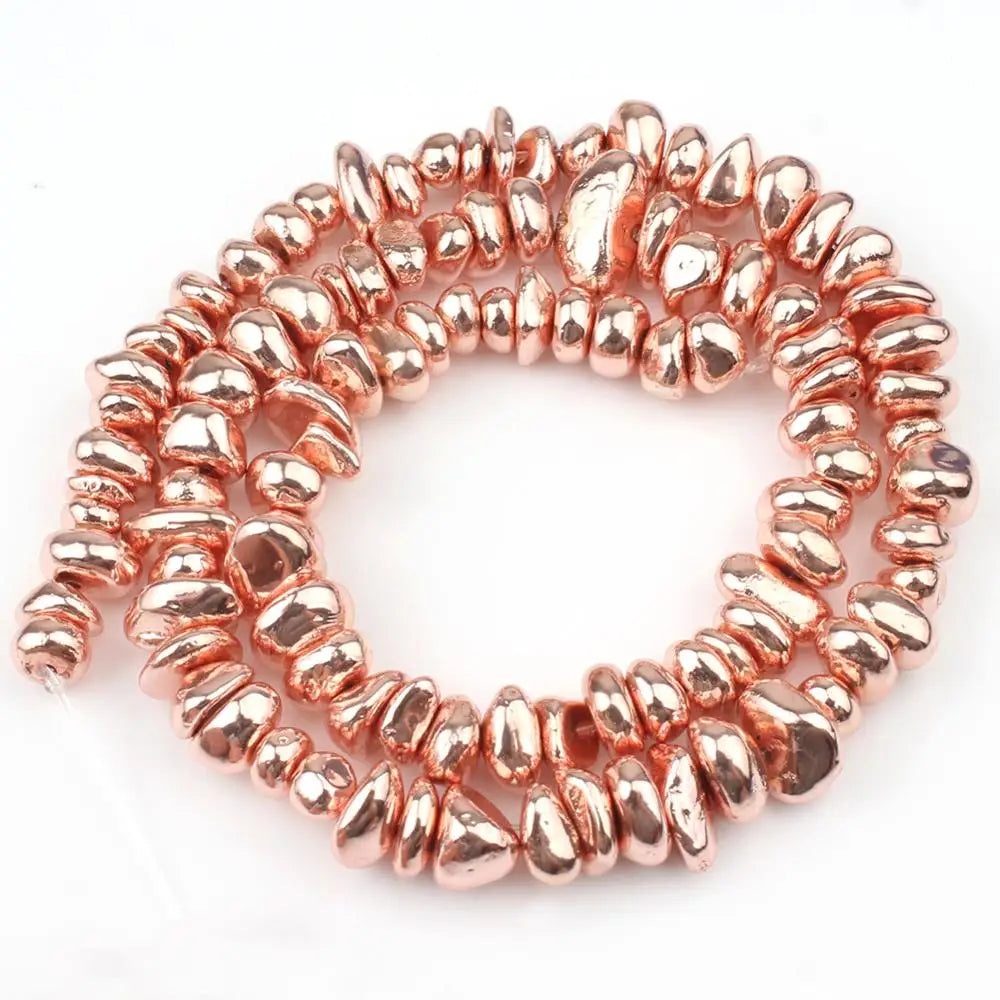 Natural Matte KC Gold Plated Hematite Stone Irregular Gravel Loose Spacer Beads for Jewelry Making DIY Beaded Bracelet 15''