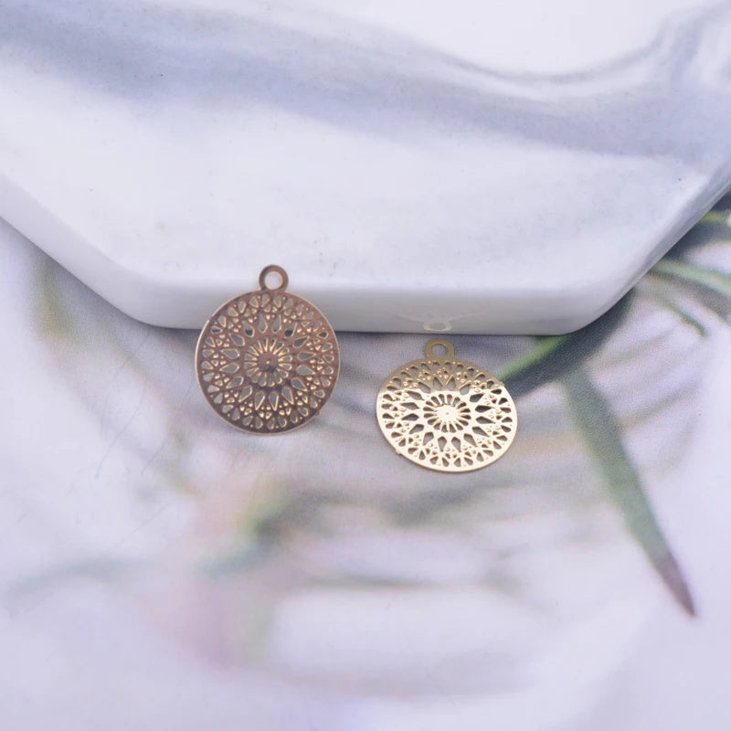 100pcs AC4399 12*14mm Rose Gold Plated Round Thin Charms