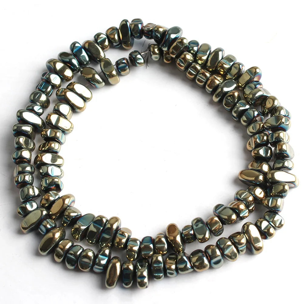 Natural Matte KC Gold Plated Hematite Stone Irregular Gravel Loose Spacer Beads for Jewelry Making DIY Beaded Bracelet 15''