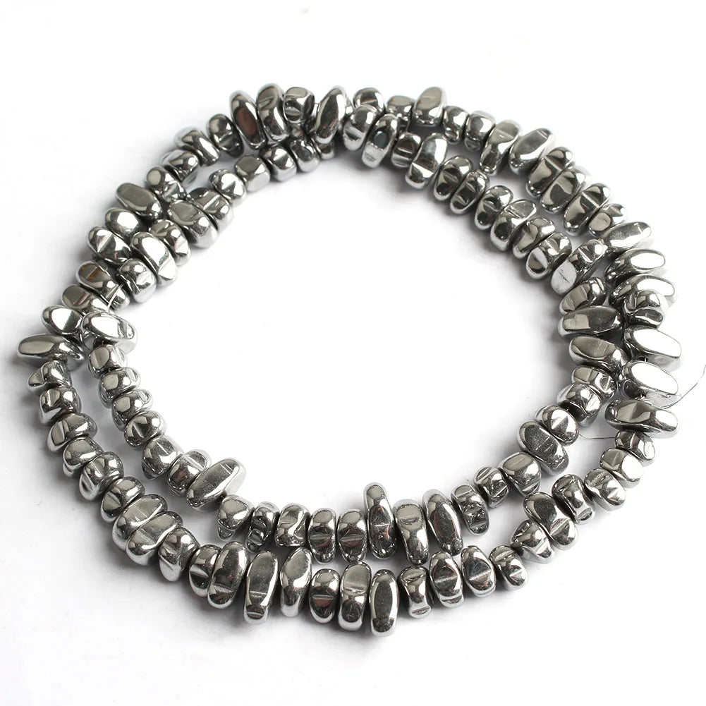 Natural Matte KC Gold Plated Hematite Stone Irregular Gravel Loose Spacer Beads for Jewelry Making DIY Beaded Bracelet 15''