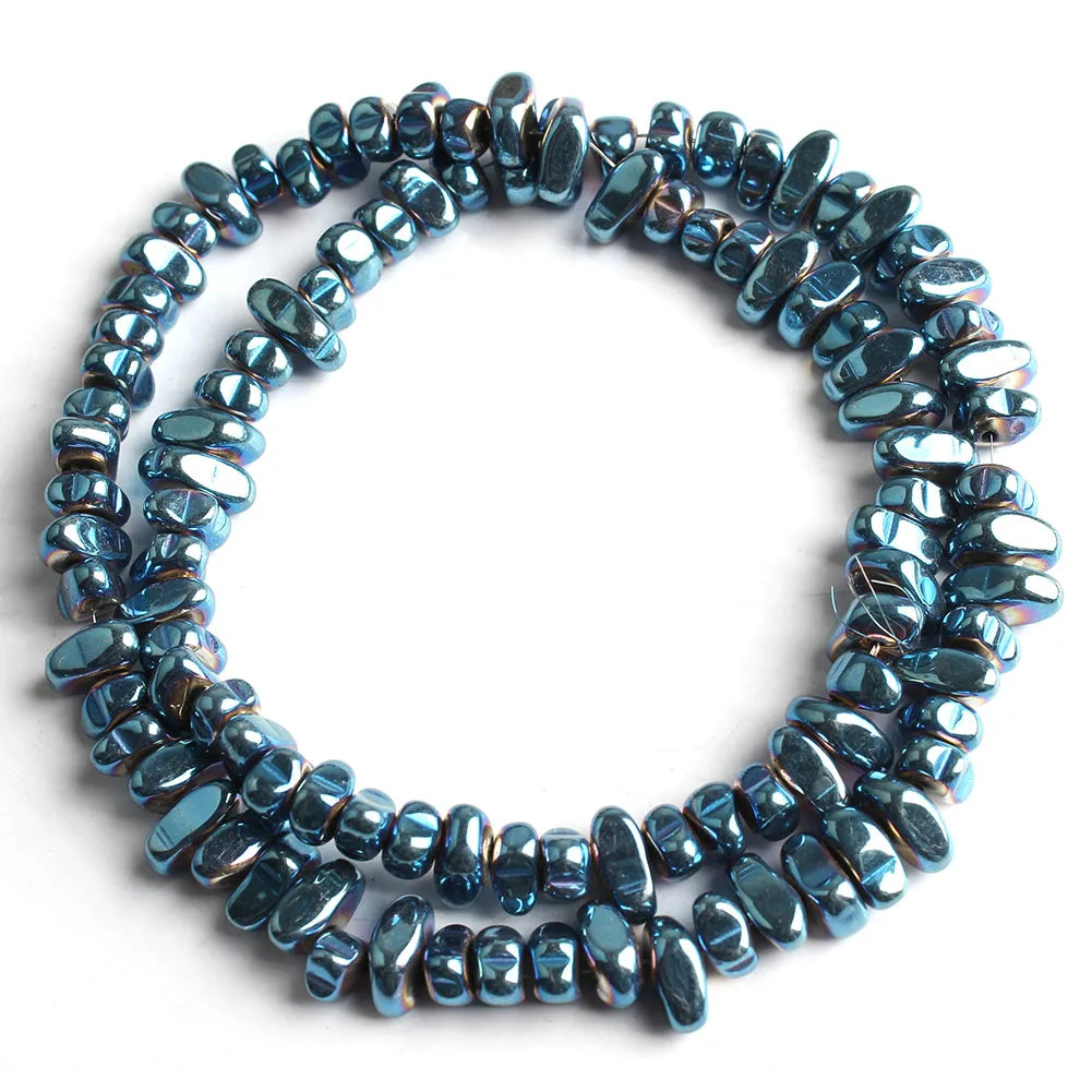 Natural Matte KC Gold Plated Hematite Stone Irregular Gravel Loose Spacer Beads for Jewelry Making DIY Beaded Bracelet 15''