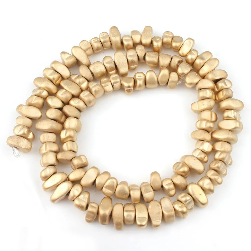 Natural Matte KC Gold Plated Hematite Stone Irregular Gravel Loose Spacer Beads for Jewelry Making DIY Beaded Bracelet 15''