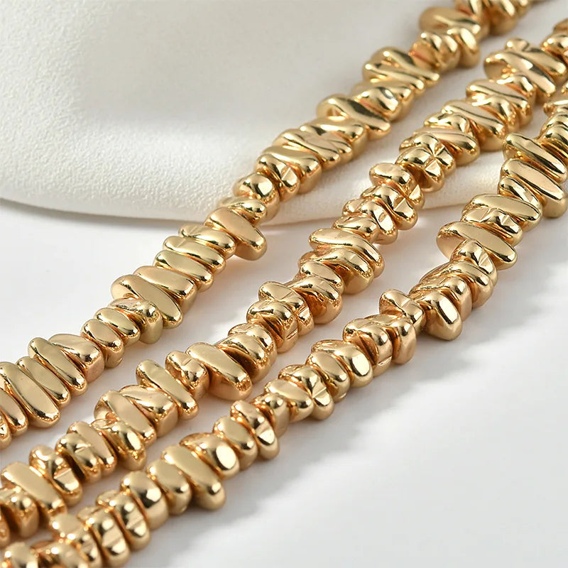 Natural Matte KC Gold Plated Hematite Stone Irregular Gravel Loose Spacer Beads for Jewelry Making DIY Beaded Bracelet 15''