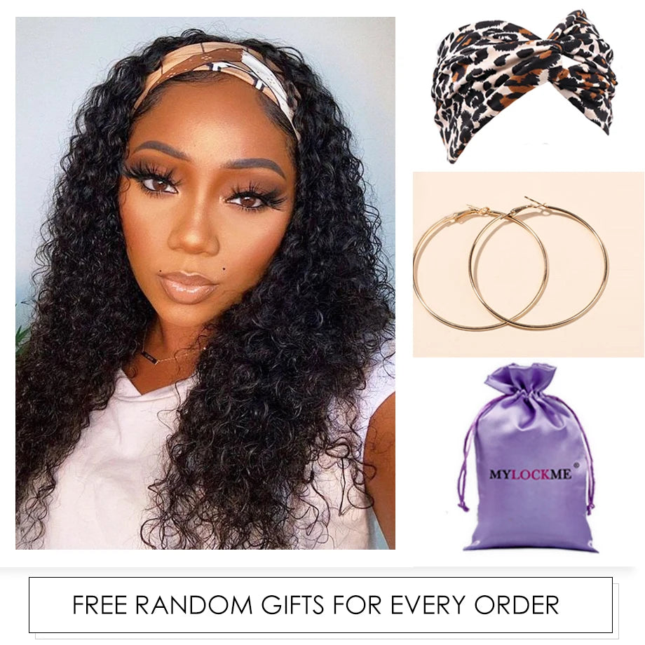 Headband Wig Human Hair Kinky Curly MYLOCKME No Glue Full Machine Made Brazilian Remy Human Hair Wigs For Women 180% Density
