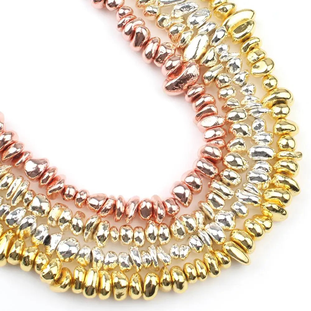 Natural Matte KC Gold Plated Hematite Stone Irregular Gravel Loose Spacer Beads for Jewelry Making DIY Beaded Bracelet 15''