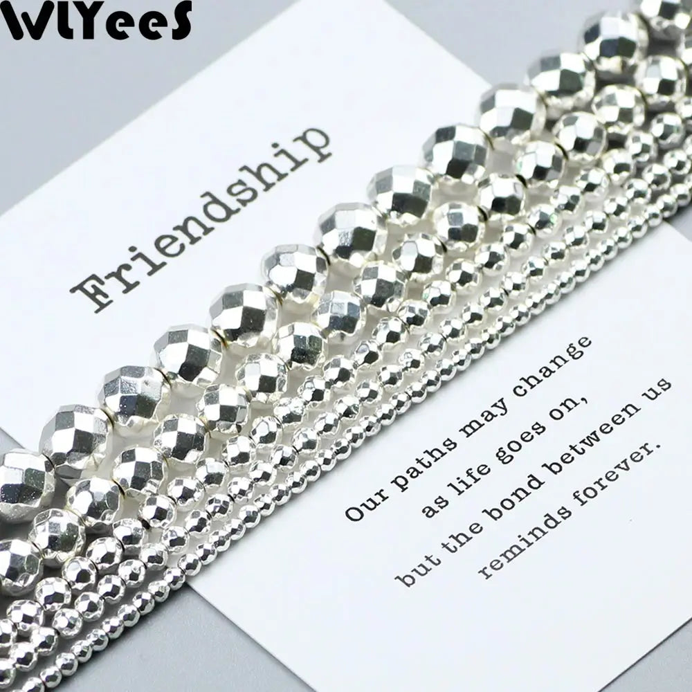 Silver Plated rose Gold Color Faceted Round Hematite bead 2 4 6 8 10mm stone loose Spacer bead for jewelry Making bracelet DIY