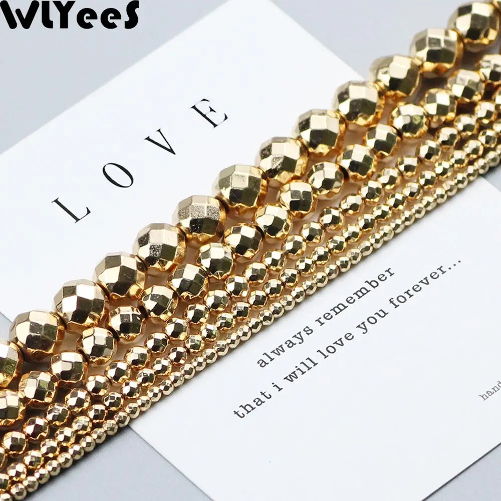 Silver Plated rose Gold Color Faceted Round Hematite bead 2 4 6 8 10mm stone loose Spacer bead for jewelry Making bracelet DIY