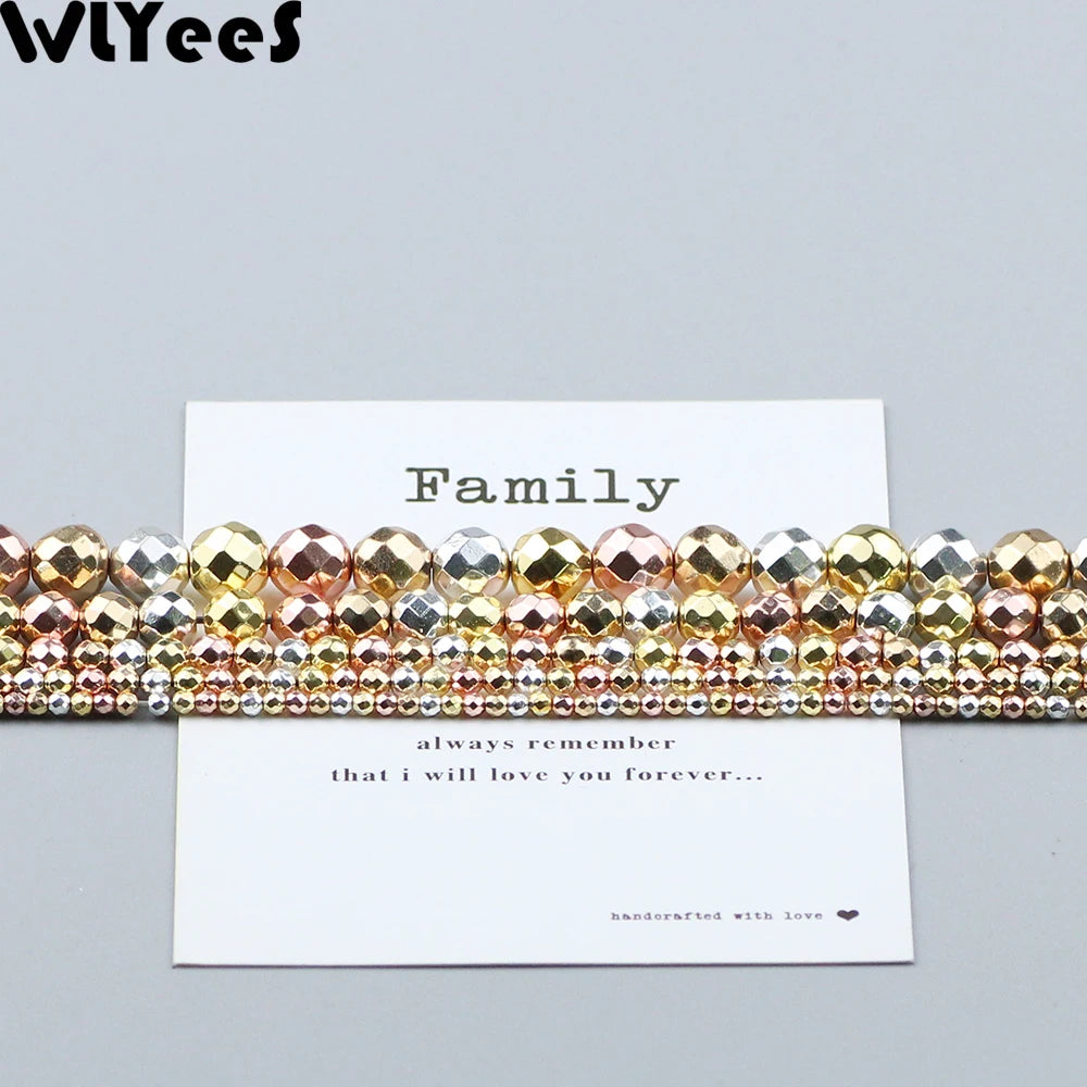 Silver Plated rose Gold Color Faceted Round Hematite bead 2 4 6 8 10mm stone loose Spacer bead for jewelry Making bracelet DIY