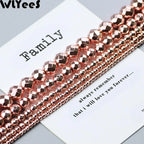 Silver Plated rose Gold Color Faceted Round Hematite bead 2 4 6 8 10mm stone loose Spacer bead for jewelry Making bracelet DIY