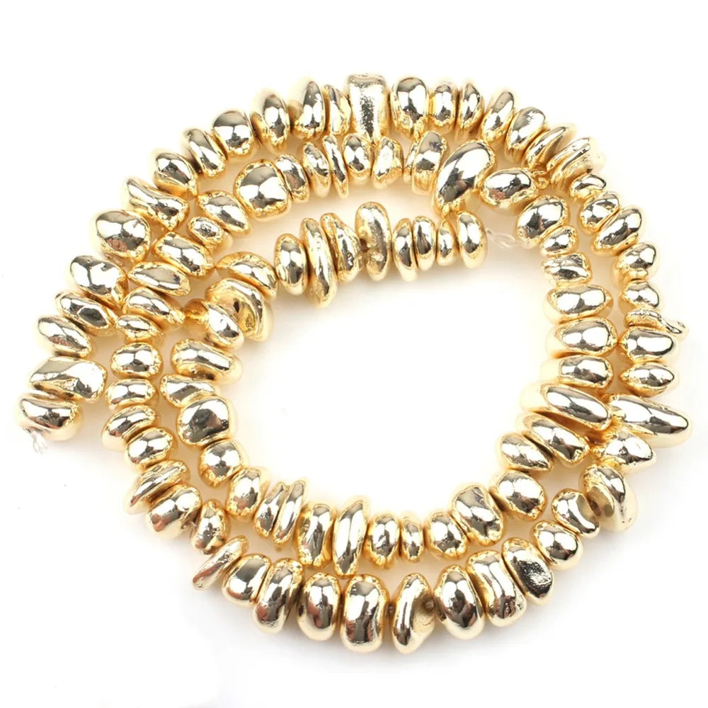 Natural Matte KC Gold Plated Hematite Stone Irregular Gravel Loose Spacer Beads for Jewelry Making DIY Beaded Bracelet 15''