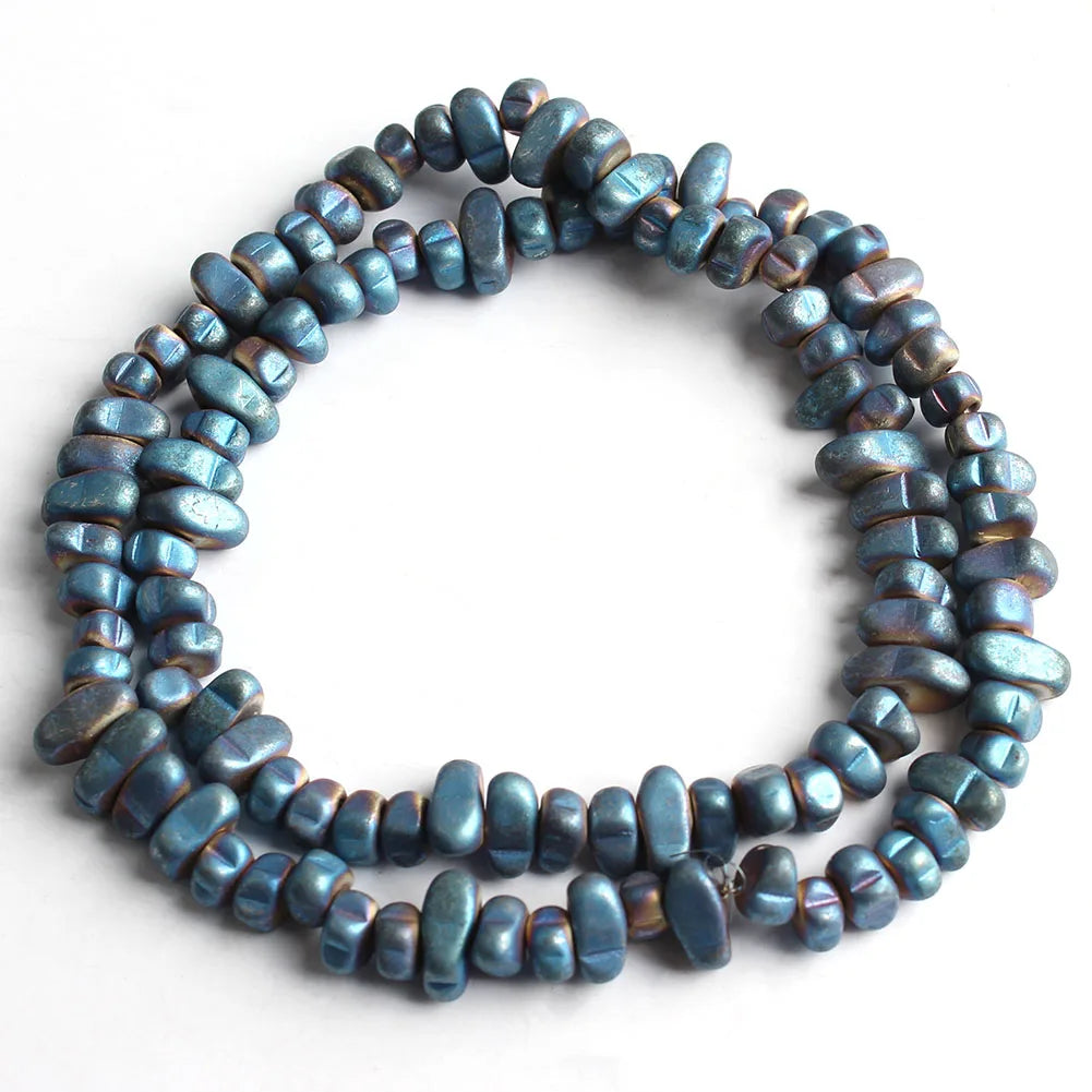 Natural Matte KC Gold Plated Hematite Stone Irregular Gravel Loose Spacer Beads for Jewelry Making DIY Beaded Bracelet 15''