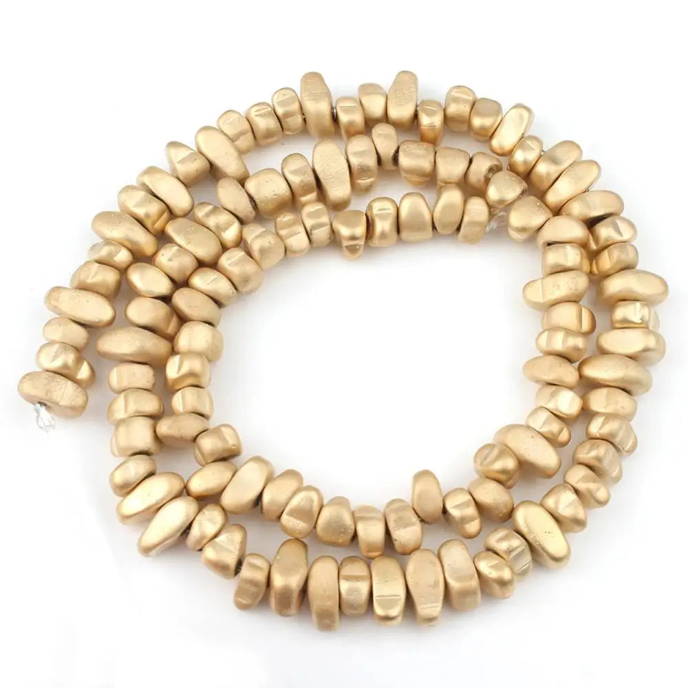 Natural Matte KC Gold Plated Hematite Stone Irregular Gravel Loose Spacer Beads for Jewelry Making DIY Beaded Bracelet 15''