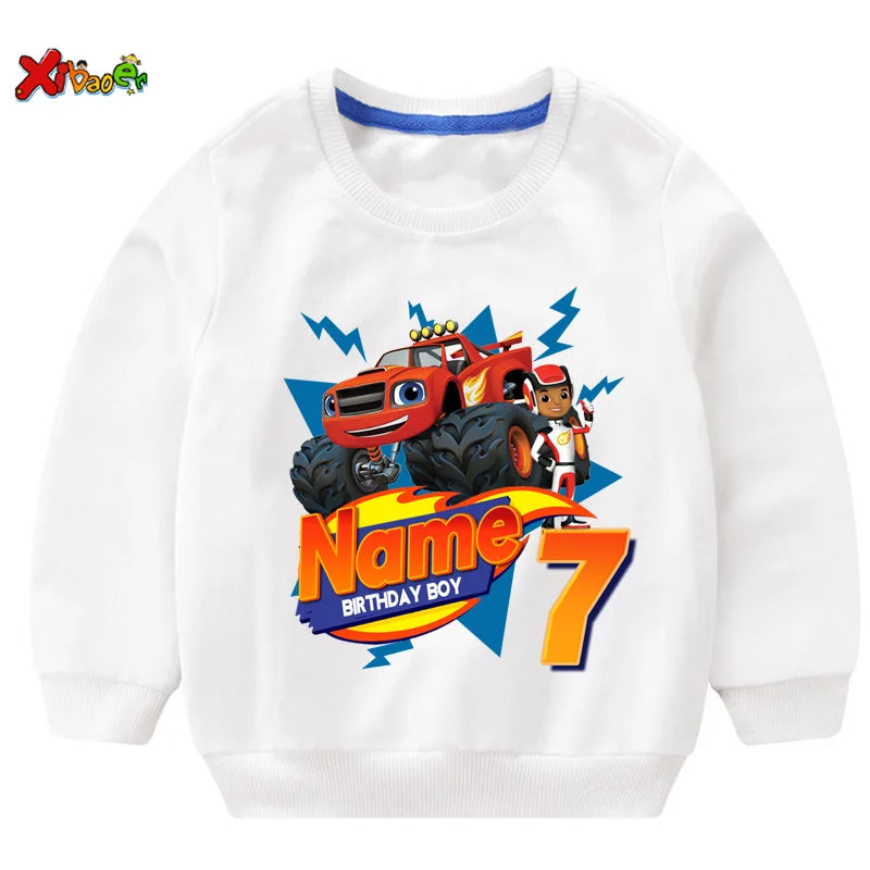 Children Clothes for Boys Sweatshirt Personalized Name Birthday Blaze Shirt Long T Shirt Girl Clothing Kids Toddler Fall Hoodie