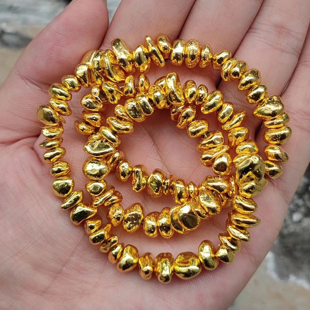 Natural Matte KC Gold Plated Hematite Stone Irregular Gravel Loose Spacer Beads for Jewelry Making DIY Beaded Bracelet 15''