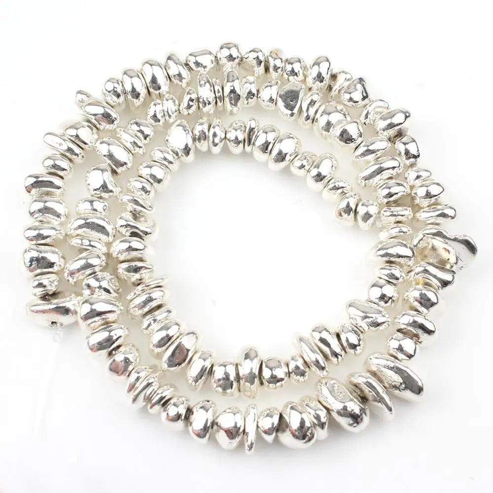 Natural Matte KC Gold Plated Hematite Stone Irregular Gravel Loose Spacer Beads for Jewelry Making DIY Beaded Bracelet 15''