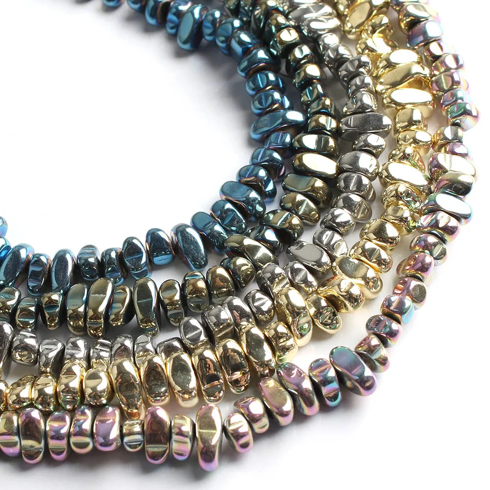 Natural Matte KC Gold Plated Hematite Stone Irregular Gravel Loose Spacer Beads for Jewelry Making DIY Beaded Bracelet 15''