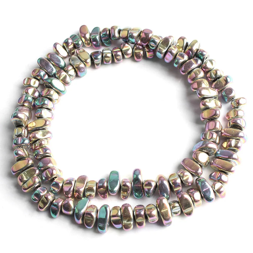 Natural Matte KC Gold Plated Hematite Stone Irregular Gravel Loose Spacer Beads for Jewelry Making DIY Beaded Bracelet 15''
