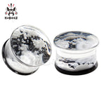 KUBOOZ Newest Design White Yellow Blue Snowflake Acrylic Ear Gauges Tunnels Fashion Body Jewelry Earring Plugs Stretchers 2PCS