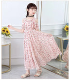 2025 fashion new Summer Teenager Girl Princess Kids Dresses Sleeveless Floral Vestidos Clothes mesh costume 6 8 9 10 12 14 Year