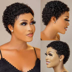 Machine Made Human Hair Wigs for Women Deep Curly Pixie Daily Party Use Remy Wig