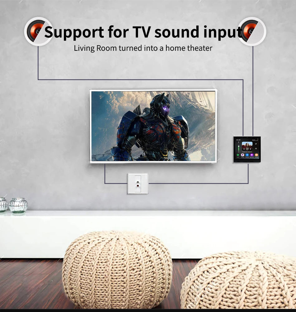 Smart Home Touch Screen 4inch WIFI Android11 bluetooths audio in Wall Amplifier Control Background Music Ceiling Speakers system
