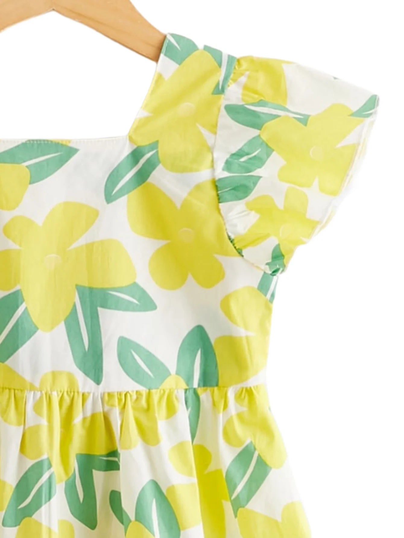 Vibrant Lemon Yellow Girl Short Sleeve Dress - Fresh Floral Pattern with Comfortable Cut