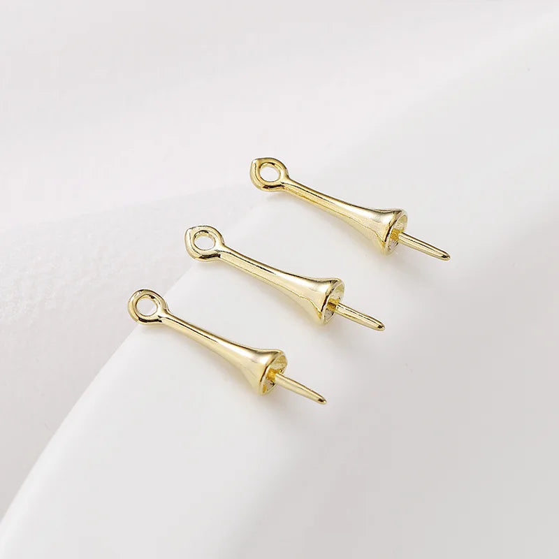 Gold Plated Brass Long Eye Pin Peg Bail with 6mm Bead Cap and Peg Pendant Bail,For Half Drilled Pearls,Earring Jewelry Making