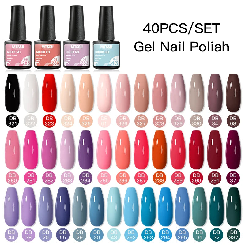 Mtssii 20/40/60Pcs Nail Gel Polish Set Kit Nude Pink Glitter Nail Art UV Gel Manicure Set Vernis Semi Permanent Base Top Coat