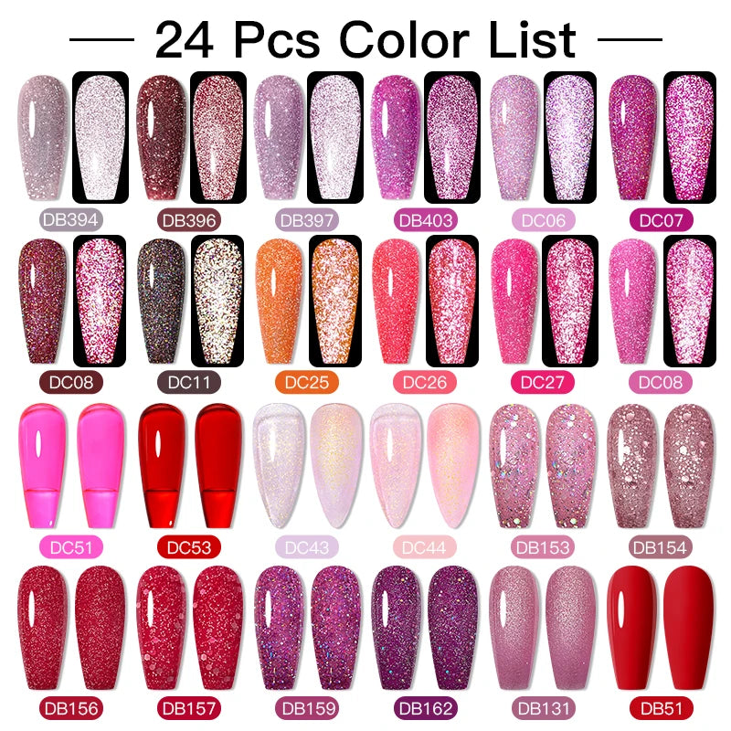 Mtssii 20/40/60Pcs Nail Gel Polish Set Kit Nude Pink Glitter Nail Art UV Gel Manicure Set Vernis Semi Permanent Base Top Coat