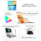16 Inch 2.5K Dual Screen Portable Monitor 2560*1600P 16:10 100%sRGB With 360° Flip External Screen For PC Laptop Mac Phone PS4/5