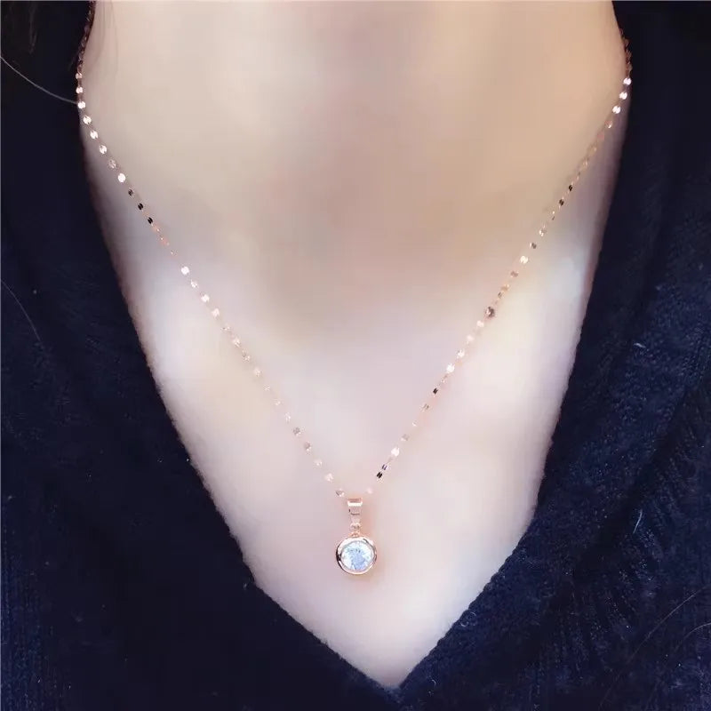 585 Purple Gold Shining Gemstone Round Pendant Plated 14K Rose Gold glossy Simple necklaces chain collar Banquet jewellery women