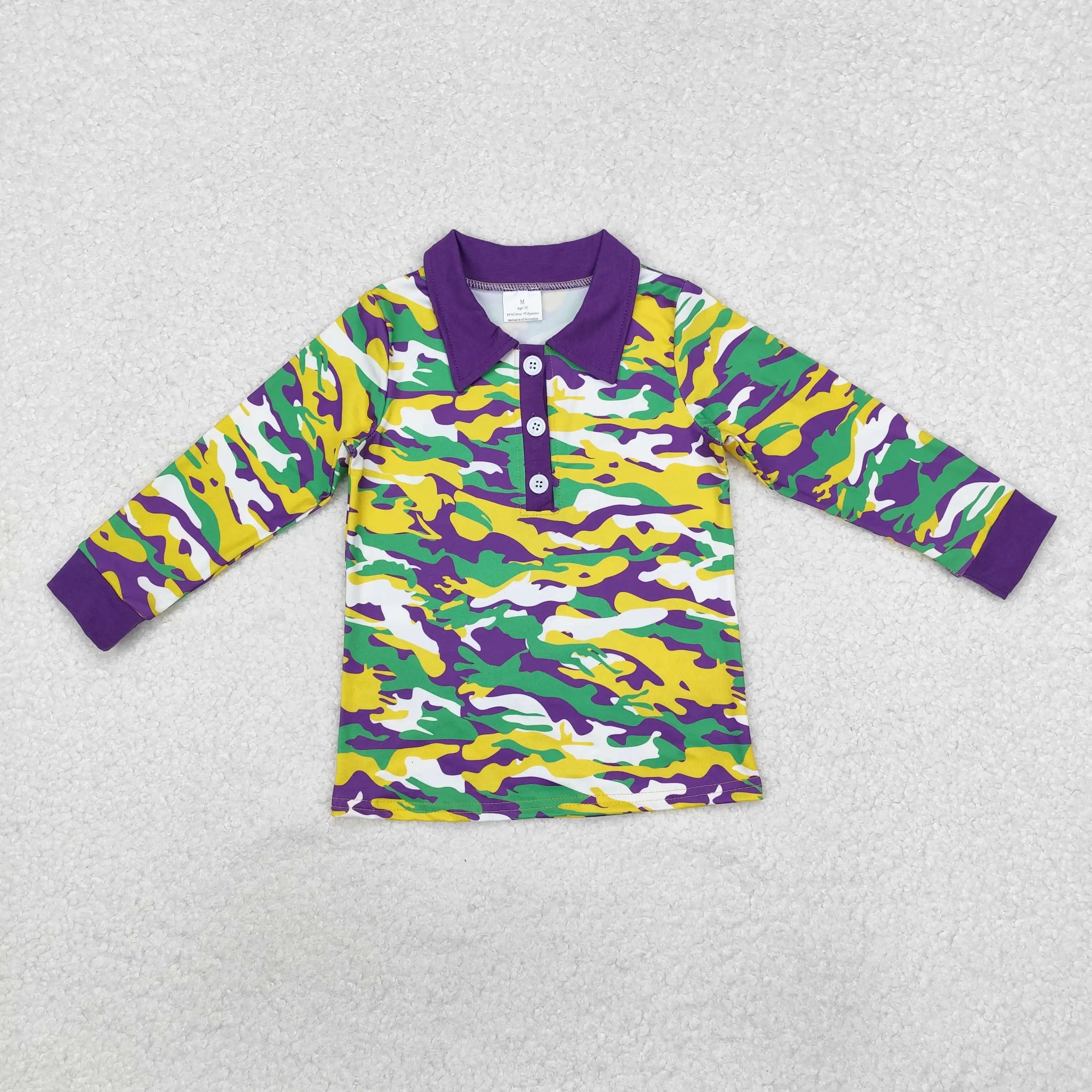 Wholesale Children Long Sleeves Mardi Gras Infant Kids Zipper Tee T-shirts Baby Boy Shirt Toddler Lapel Cotton Pullover Top