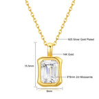 925 Silver 14K Gold Plated Rectangular D Color VVS1  Moissanite Pendant 2ct Shiny Classic Fashion Jewelry for Women Engagement