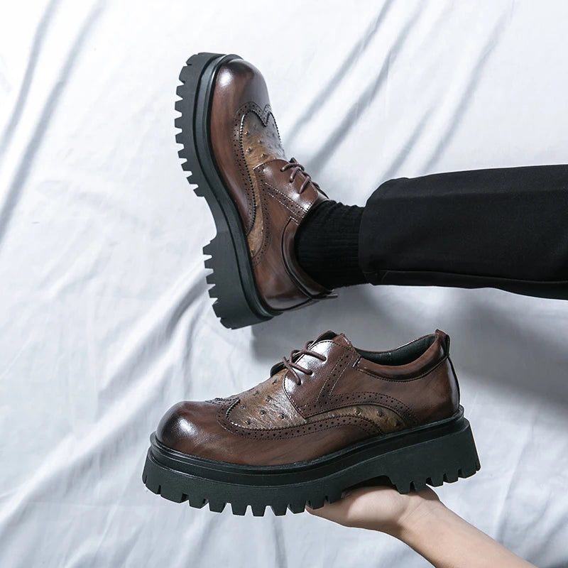 Fashion Patent Leather Men's Formal Shoes Comfortable Platform Luxury Genuine Leather New Elegant Man Wedding Social Derby Shoes