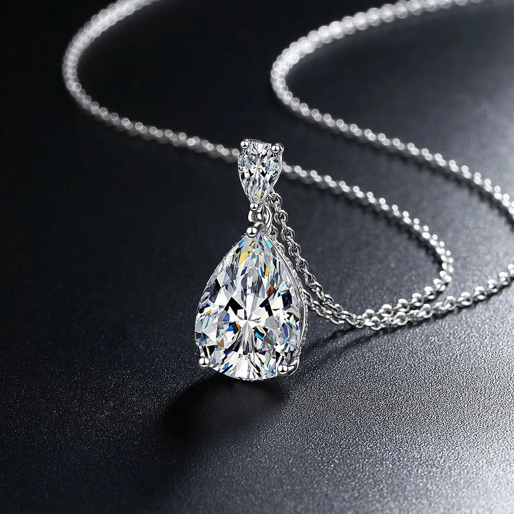 Wholesale14K White Gold 2 Carat Pear Teardrop Cut D Color Moissanite Diamond Necklace With Certificate Fine Jewelry