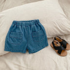 New baby clothes in summer, 0-3 years old baby girl and boy, sleeve pocket top + boxer shorts two-piece set