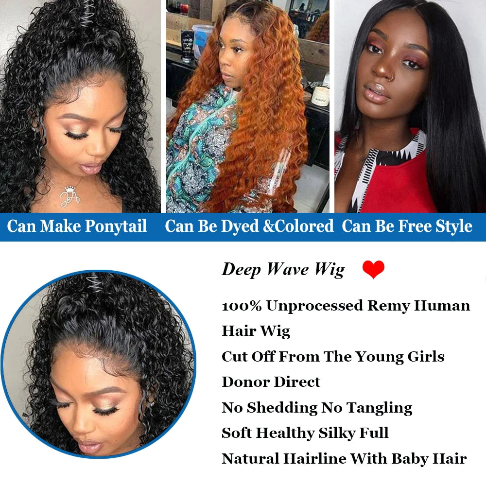 Human Hair Wigs 13x4 Deep Wave Frontal Wig Lace Wig 13x6 Human Hair 200 Density Human Hair Wig Curly Lace Front Human Hair Wig