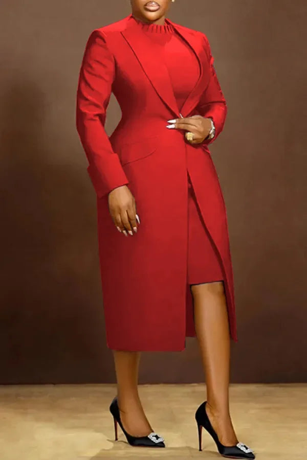 Women's Set Full Sleeve Long Blazer Coat+ Long Dress Suit  Winter Streetwear Two 2 Piece Set Africa OL Work Outfits
