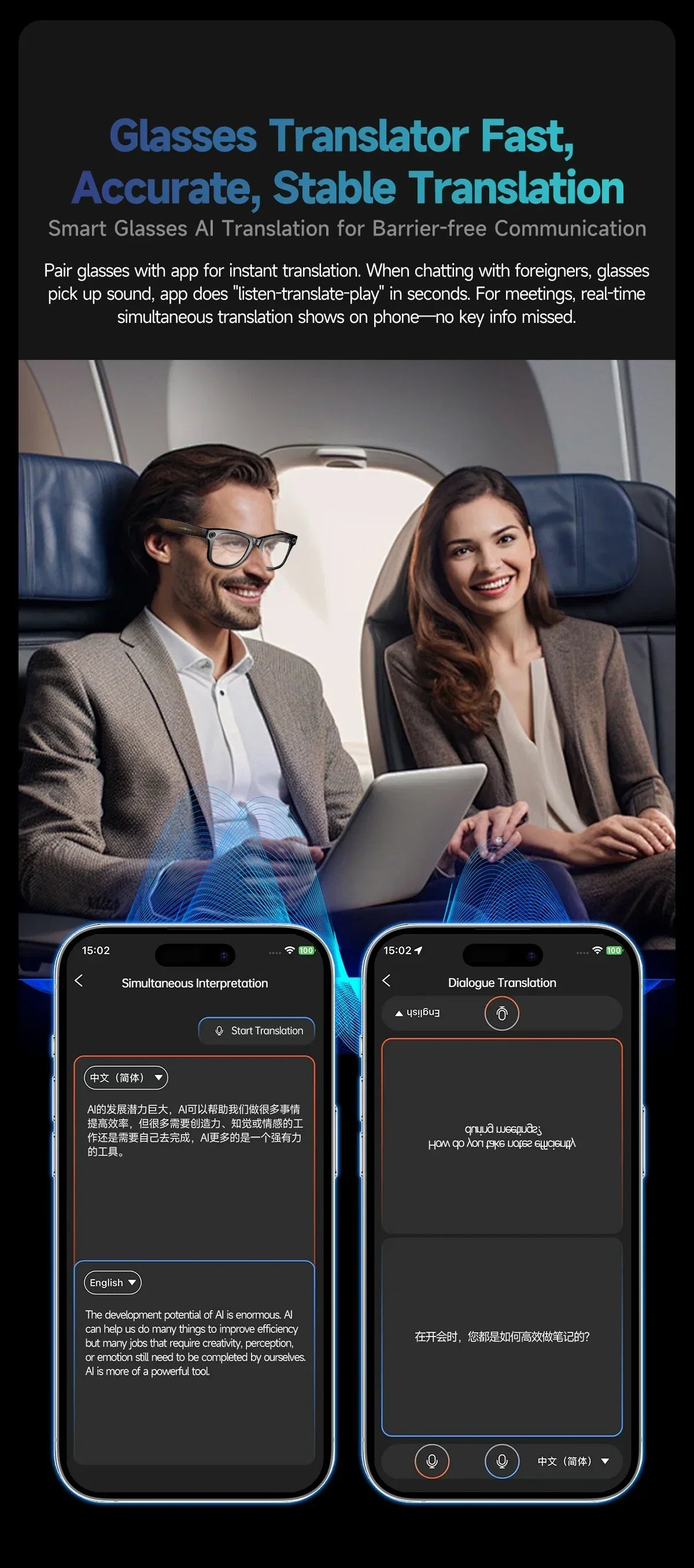 Smart AI Translation Smart Glasses Take Photos Recognizing Objects 4K Camera Bluetooth Music Call Intelligent Recording Glasses