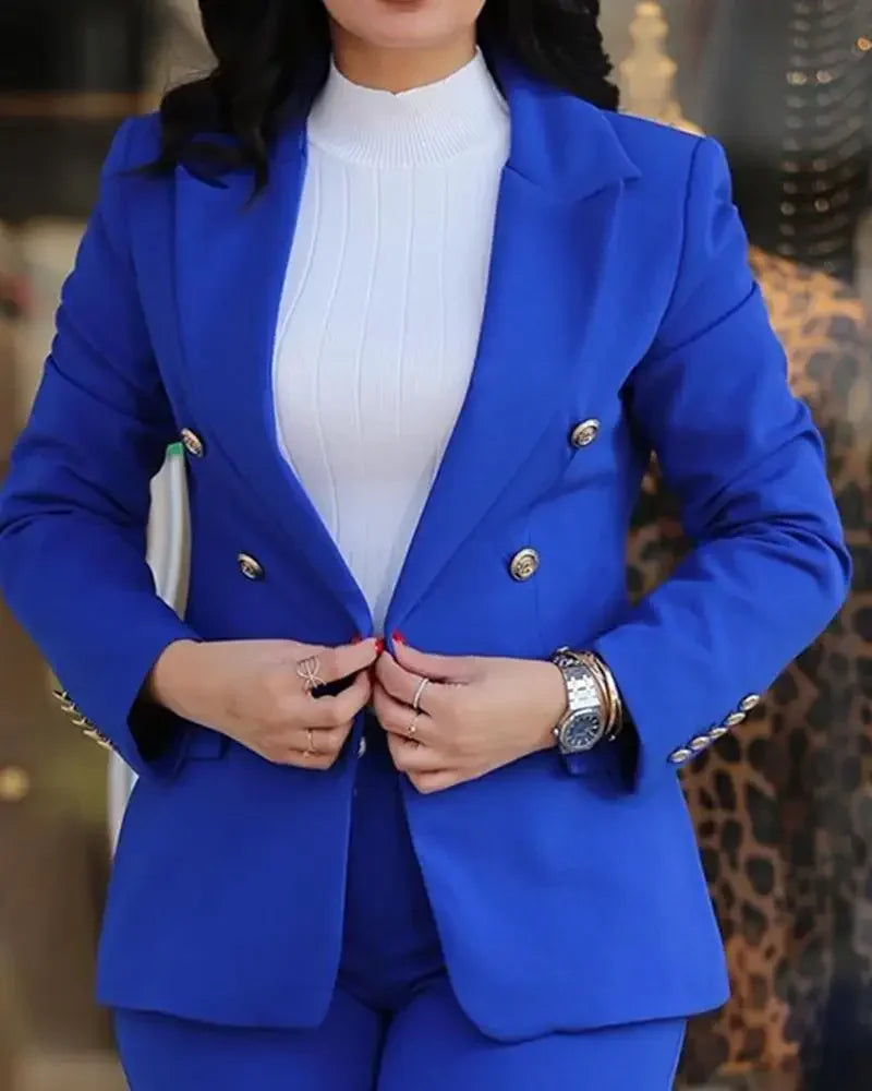 Sets for Women 2 Pieces Autumn Fashion Notched Neck Long Sleeve Blazer & Elegant High Waist Work Pants Set Office Lady