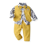 Children's Autumn Boy Suit 70-140cm Flower Shirt and Strap Pants with Vest and Bow Tie Handsome Suit Halloween Orange Color