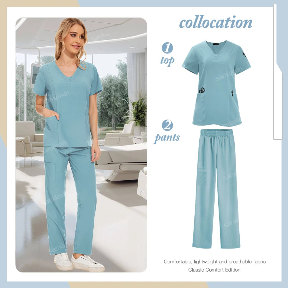 Hot sale nursing articles Women Scrubs Set Nurse Accessories Medical Uniform Soft Comfort Clinical Workwear Operating Work Suits