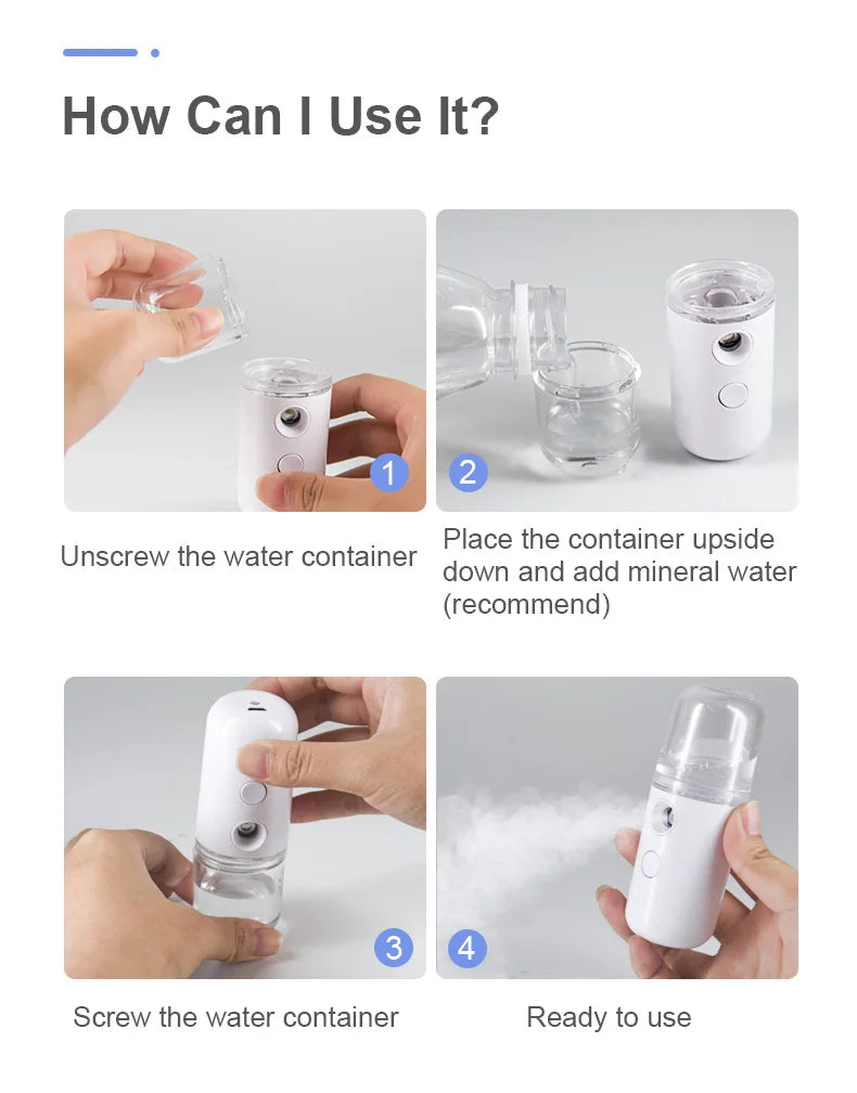 30ML Mini Facial Steamer Personal Nano Sprayer USB Nebulizer Humidifier Moisturizing Hydrating Women Beauty Skin Care Tool
