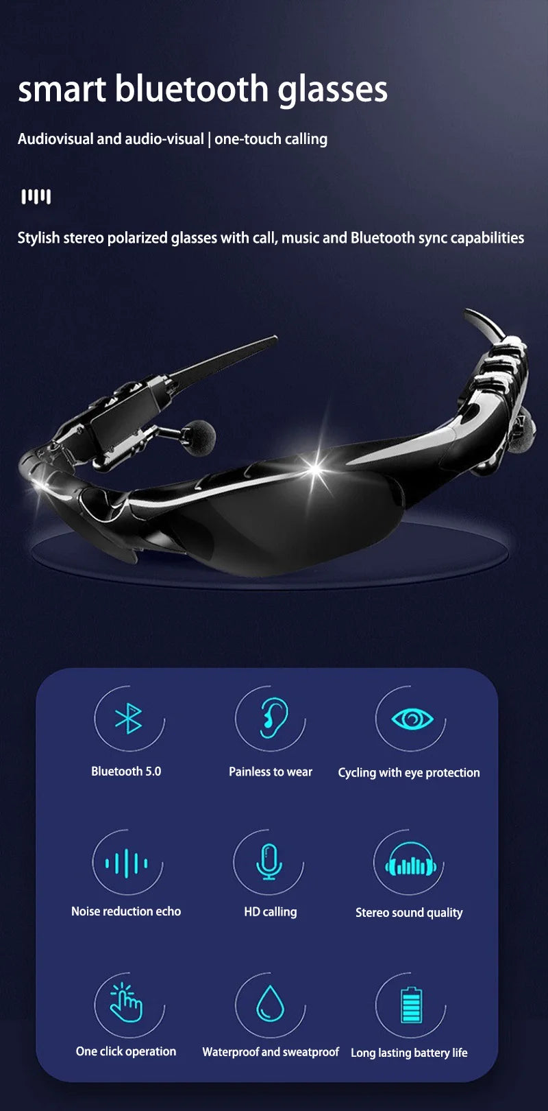 2026 Smart Sunglasses Photo Sense Camera Bluetooth Music Call Intelligent Recording Waterproof Glasses Outdoor Sports Cycling
