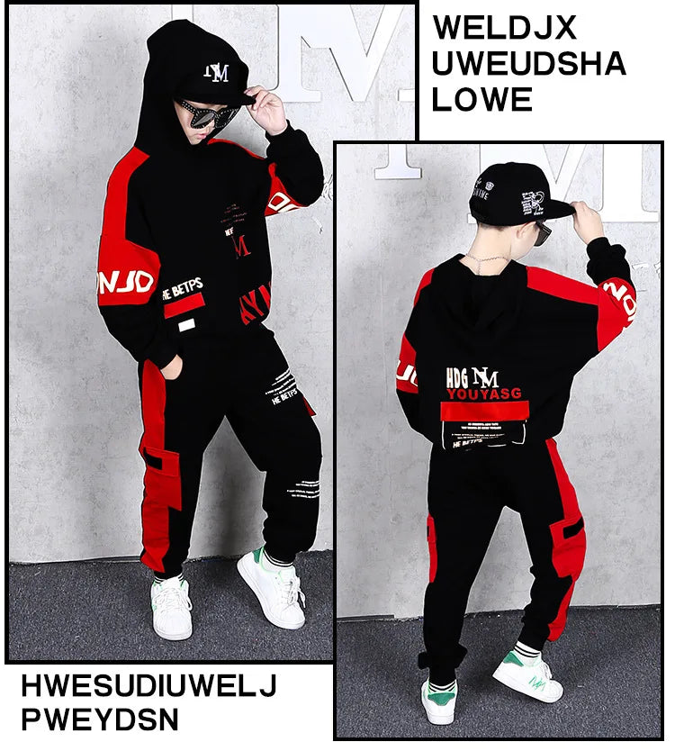 2025 autumn winter children Boy Clothes Teenager tracksuit letters Hooded Top Shirts Sweatshirt + Ankle-tie Pant 8 10 11 12 year