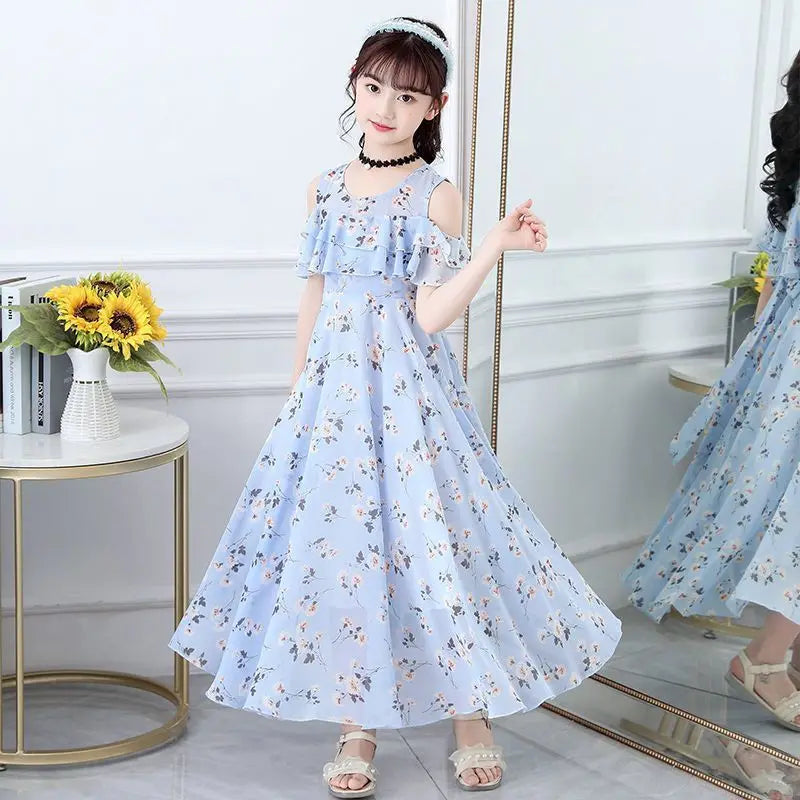 2025 fashion new Summer Teenager Girl Princess Kids Dresses Sleeveless Floral Vestidos Clothes mesh costume 6 8 9 10 12 14 Year